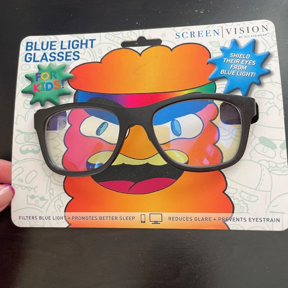 ICU Eyewear Kids Youth Screen Vision Blue Light Filtering Oval Black Glasses